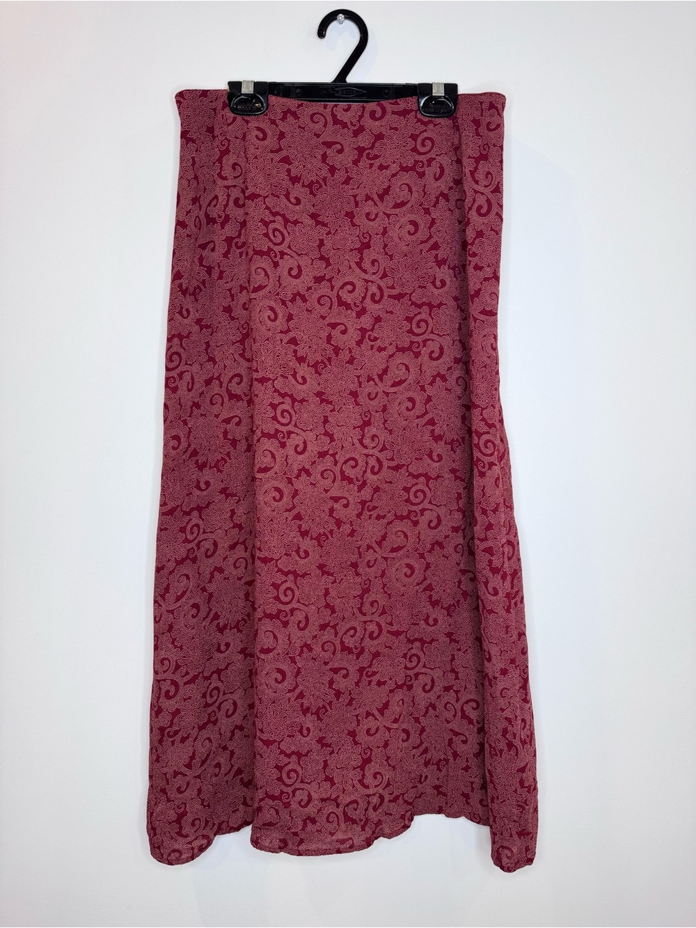 Vintage Burgundy wine Paisley Floral Midi Skirt 90s Boho sz 6